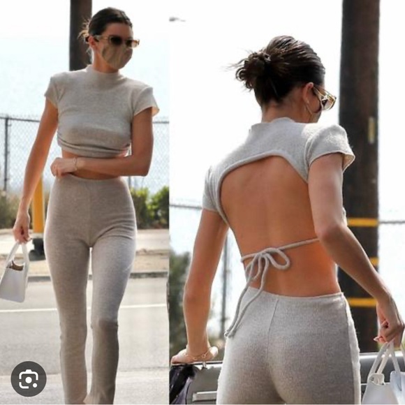 Are You Am I Set (Backless Top & Leggings) as seen on Kendall Jenner in Oatmeal - Picture 1 of 12